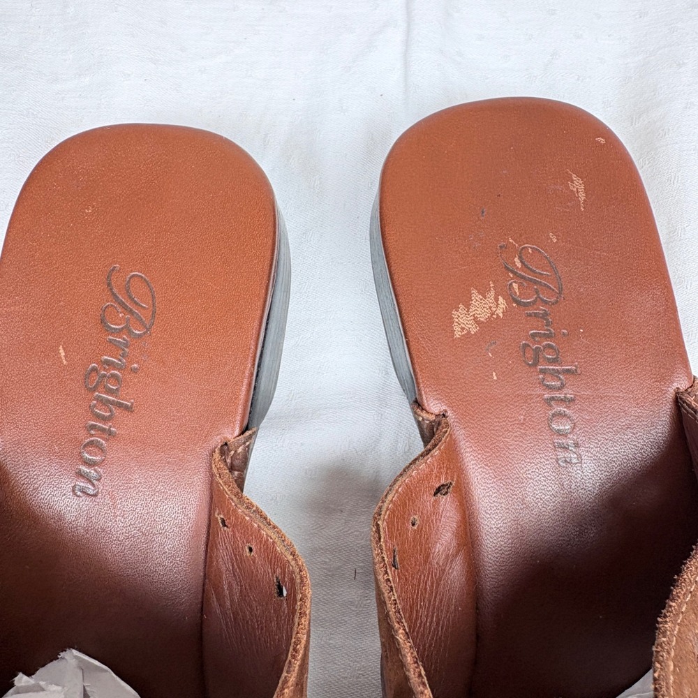 Brighton Napa Brown Suede Mules Square Toe Whipstitch Bow Shoes Women 9M Brazil - Picture 9 of 10